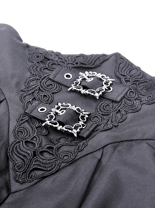 Gothic Style Retro Exquisite Embroidery Unique Metal Special Shaped Buckle Elegant Black Waist Long Skirt