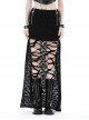 Punk Style Cool Personalized Metal Skull Hand Zip Unique Tattered Woven Fabric Black Long Tail Skirt