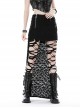 Punk Style Cool Personalized Metal Skull Hand Zip Unique Tattered Woven Fabric Black Long Tail Skirt
