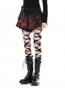 Punk Style Unique Leather Splicing Cool Metal Rivets Decorated Personalized Red Tie Dye Mini Pleated Skirt