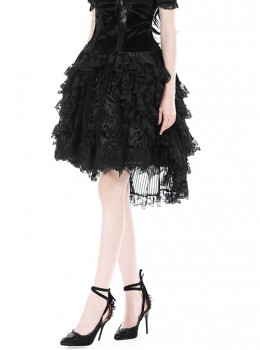 Gothic Style Exquisite Velvet Printed Mesh Layered Lace Elegant Retro Black Fluffy Palace Skirt