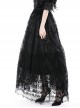 Gothic Style Exquisite Ornate Velvet Pattern Mesh Elegant Lace Hem Elastic Waist Black Long Skirt