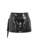 Punk Style Shiny PU Leather Cool Rebel Spiked Fake Belt Waist Bag Design Black Sexy Mini Skirtt
