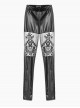 Gothic Style Exquisite Lace Leather Stitching Sexy Flower Hollows Black Tight Leggings Pants