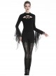 Gothic Style Retro Exquisite Floral Lace Hollow Cross Ribbon Straps Elegant Black Tight Leggings