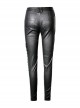 Punk Style Cool PU Leather Side Unruly Hollow Cross Strap Metal Zip Design Sexy Black Tight Trousers