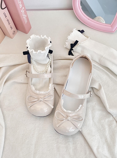 French Princess Style Daily Retro Versatile Bowknot Sweet Lolita Round Toe Retro Chunky Heel Mary Jane Shoes