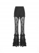Gothic Style Gorgeous Multi Layered Lace Mesh Sexy See Through Elegant Black Elastic Slim Flared Pants