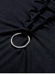 Punk Style Personalized V Neck Hollow Metal Ring Decoration Black Elastic Slim Long Sleeves T Shirt