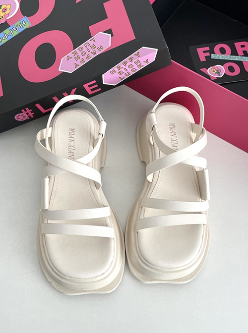 Summer Fairyland Style Daily Versatile Cross Shoelaces Beach Roman Kawaii Fashion Lolita Thick Sole Sandals