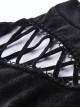 Punk Style Luxury Velvet Personalized Side Shoulder Cutout Cross Lace Up Black Slim Long Sleeves T Shirt