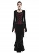 Gothic Style Luxury Velvet V Neck Lace Straps Exquisite Fuchsia Embroidery Black Trumpet Sleeves T Shirt