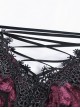 Gothic Style Luxury Velvet V Neck Lace Straps Exquisite Fuchsia Embroidery Black Trumpet Sleeves T Shirt