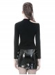 Punk Style Sexy Hollow Shoulder Metal Ring Buckle Daily Black Knitted Stretch Long Sleeves Slim T Shirt