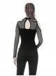 Punk Style Sexy Off Shoulder Cool Leather Straps Metal Eyelets Black Mesh Long Sleeves T Shirt