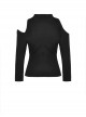 Punk Style Stand Collar Leather Buckle Irregular Rebellious Hollow Sexy Black Long Sleeves Stretch T Shirt