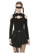 Punk Style Stand Collar Cool Metal Chain Cross Pin Pendant Hollow Chest Daily Black Short Sleeves Top
