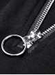Punk Style Stand Collar Sexy Hollow Off Shoulder Metal Ring Zip Daily Black Long Sleeves T Shirt