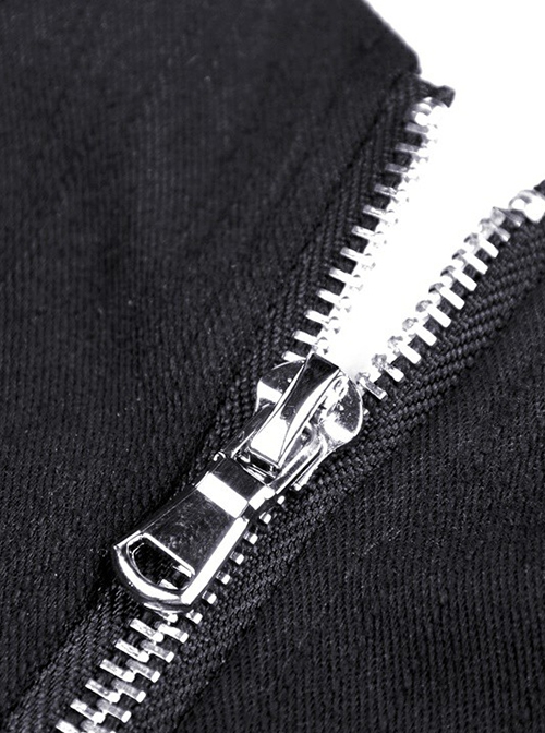 Punk Style Square Neck Sexy Cutout Waist Unique Metal Love Button Cool Black Short Sleeves Zip Top