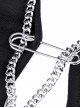 Punk Style Stand Collar Cool Metal Chain Cross Pin Pendant Daily Personality Black Short Sleeves Top
