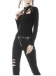 Punk Style High Collar Metal Ring Zip Unique Chain Decoration Sexy Chest Hollow Black Long Sleeves Top