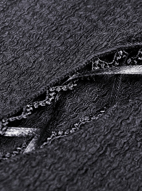 Punk Style Personalized Irregular Hem Sexy Exposed Waist Cross Strap Black Knit Long Sleeves Hoodie