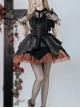 Dark Sweet Thin Waist Black Leather Hem Splice Jacquard Lace Gold Edge Buttons Gothic Lolita Sleeveless Dress