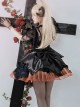Dark Sweet Thin Waist Black Leather Hem Splice Jacquard Lace Gold Edge Buttons Gothic Lolita Sleeveless Dress