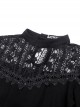 Gothic Style Elegant Stand Collar Exquisite Embroidered Lace Cross Strap Retro Black Trumpet Sleeves Top