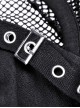 Punk Style Cross Strap Halter Neck Woven Mesh Spliced Metal Rivet Zip Buckle Sexy Cool Black Long Sleeves Top
