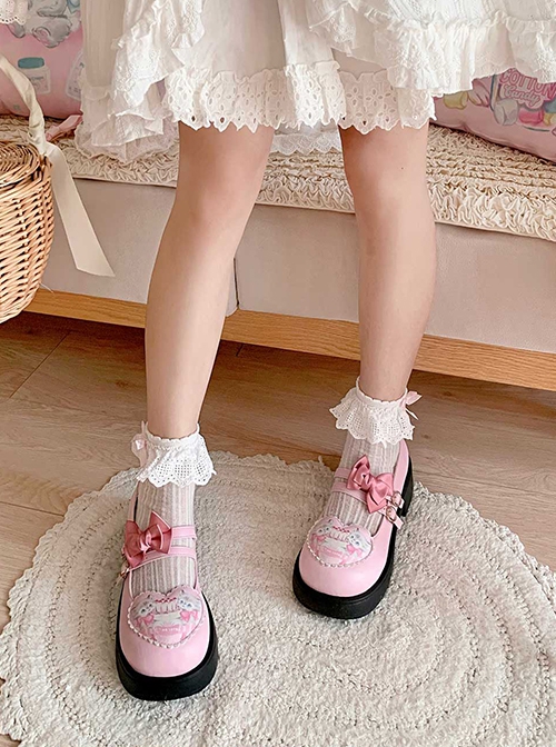 Gemini Cat Series Cute Pink Cake Kitty Versatile Casual Bowknot Sweet Lolita Thick Sole Round Toe Single Shoes