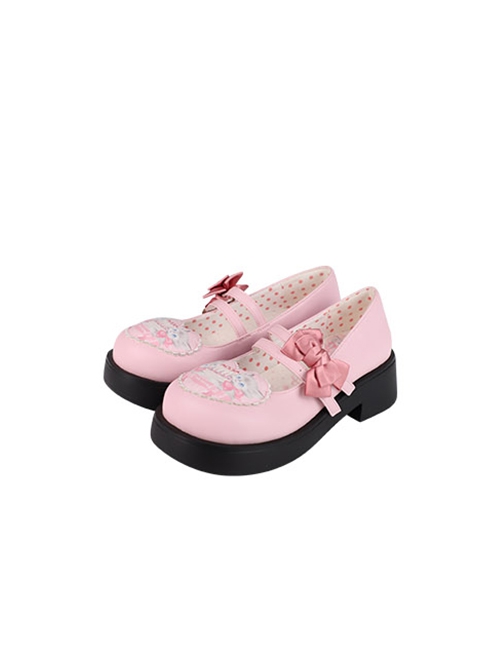 Gemini Cat Series Cute Pink Cake Kitty Versatile Casual Bowknot Sweet Lolita Thick Sole Round Toe Single Shoes