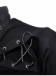 Punk Style Stand Collar Sexy Hollow On The Chest Leather Cross Straps Black Long Sleeves Short Top