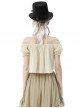 Steampunk Style Elegant One Shoulder Delicate Lace Mesh Ruffled Beige Loose Short Sleeves Top