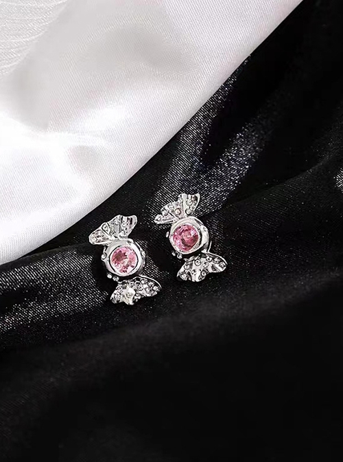 Colorful Candy Series Cute Delicate Alloy Silver Pin Maiden Pink Imitation Diamond Zirconia Sweet Lolita Earrings