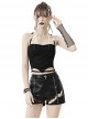 Punk Style Unique Star Shaped Hole Sexy Backless Cross Strap Metal Chain Black Knit Halter Top