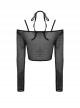 Punk Style Cool Rock Mesh See Through Cross Halter Neck Strap Sexy Backless Black Long Sleeves Top