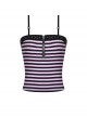 Punk Style Personalized Rock Rivets Decorated Sweet Cool Black Purple Striped Sexy Suspender Top