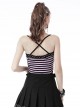 Punk Style Personalized Rock Rivets Decorated Sweet Cool Black Purple Striped Sexy Suspender Top
