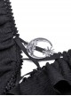 Gothic Style Witch Ruffle Metal Star Moon Decorated Lapel Lace Ripped Trumpet Sleeves Black Sexy Short Top