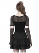 Punk Style Rebel Lace Unique Splicing Detachable Sleeves V Shaped Hollow Chest Cool Black Slim Top
