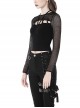 Punk Style Retro Knot Button Decoration On The Chest Personalized Hollow Black Mesh Long Sleeves Top