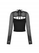 Punk Style Retro Knot Button Decoration On The Chest Personalized Hollow Black Mesh Long Sleeves Top