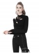Punk-Style Stand Collar Design With Irregular Holes Mesh Splicing Black Slim Long Sleeves Top
