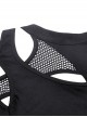 Punk-Style Stand Collar Design With Irregular Holes Mesh Splicing Black Slim Long Sleeves Top