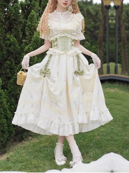 Light Green Fresh Lace Edward Collar Elegant Spring Campanula Phalaenopsis Print Imperial Dress Classic Lolita Dress