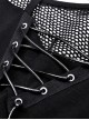 Punk Style Rebellious Girl Leather Cross Strap Mesh Lace Black Slim Suspender Long Sleeves Top