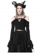 Gothic Style Sexy One Shoulder Hollows Chest Gorgeous Multi-Layered Trumpet Sleeves Black Suspender Top