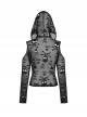 Punk Style Rebellious Rock Skull Pattern Hollow Sexy See Through Leather Strap Black Long Sleeves Hoodie Top