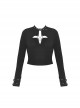 Punk Style Sexy Hollow Personalized Metal Chain Cross Chest Chain Daily Black Long Sleeves Slim  Shirt